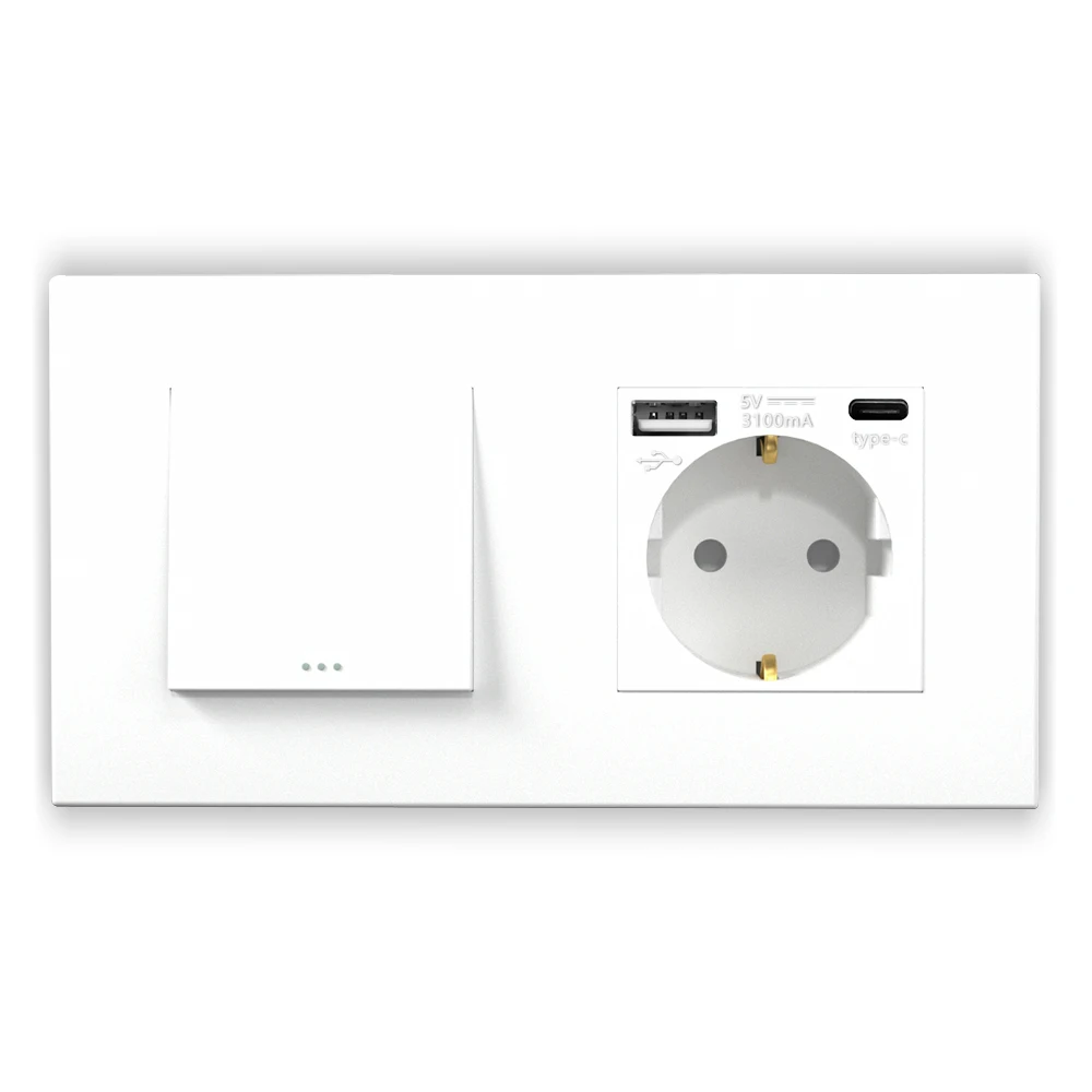 Bingoelec 1/2/3 Gang 1/2way Push Button Switch with TypeC USB Socket Wall Light Switches Plastic Panel Outlet Home Improvement
