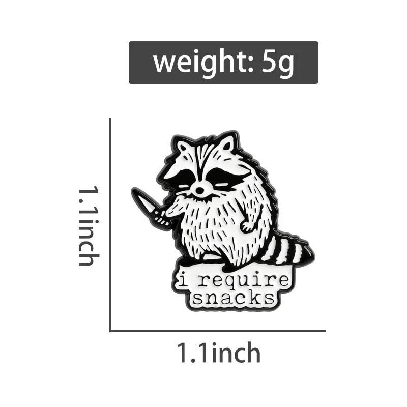 I Require Snacks Enamel Pins Cartoon Trash Panda Raccoon Brooches Lapel Badges Funny Animal Jewelry Gift for Kids Friends image 2