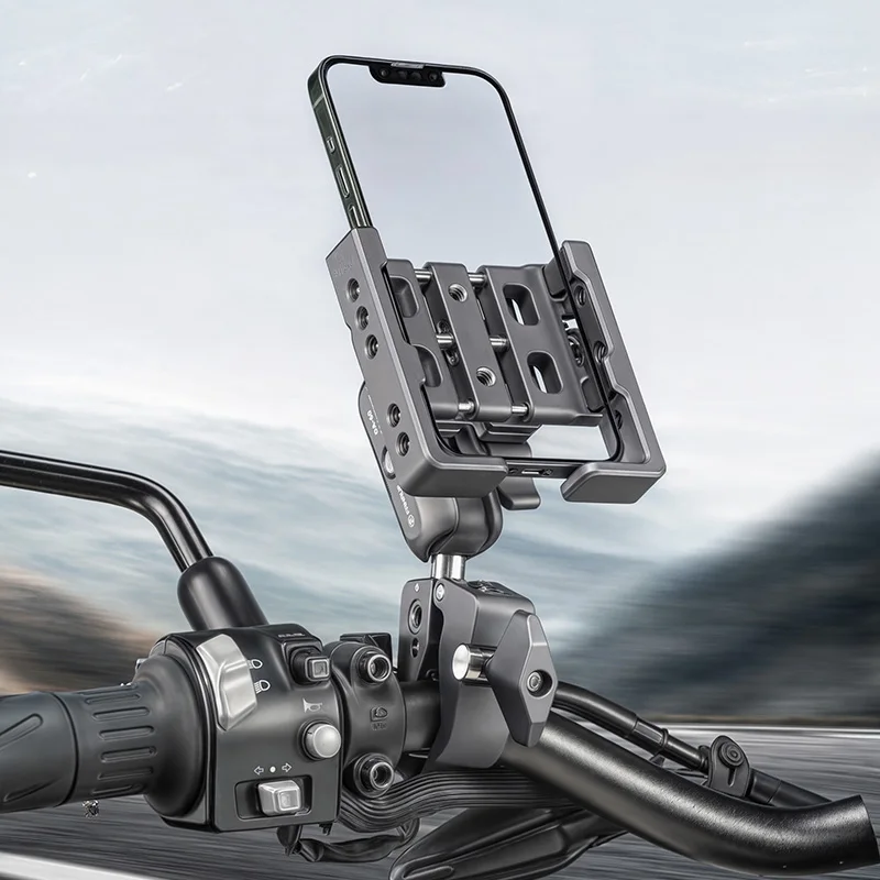 FANAUE Aluminum Alloy Motorcycle Mobile Phone Holder Shock Absorption Anti-Shake Riding Navigation Off-Road Suitable for Motorcy