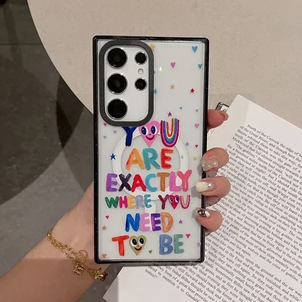Colorful Letters Magnetic Acrylic Case for Samsung Galaxy S22 S23 S24 Ultra S24+ Plus Protective Shell