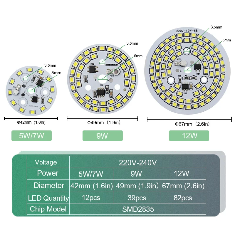 LED SMD 2835 Chip 5W 7W 9W 12W Lamp Beads Diverless 3000K 4000K 6000K For DIY Led Round Bulb Light Panel Downlight Spotlight