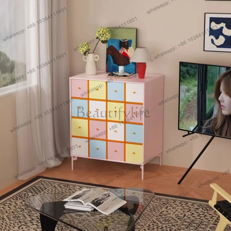 Nordic style storage cabinet dopamine color chest multi-functional storage