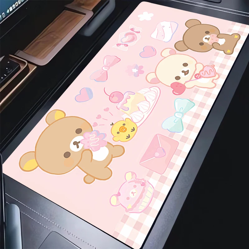 Alfombrilla de ratón para ordenador portátil, alfombrilla de ratón Kawaii de dibujos animados Korilakkuma para PC de oficina, alfombrilla para teclado de Chica de Anime Rilakkuma, alfombrilla para ratón de escritorio HD para juegos