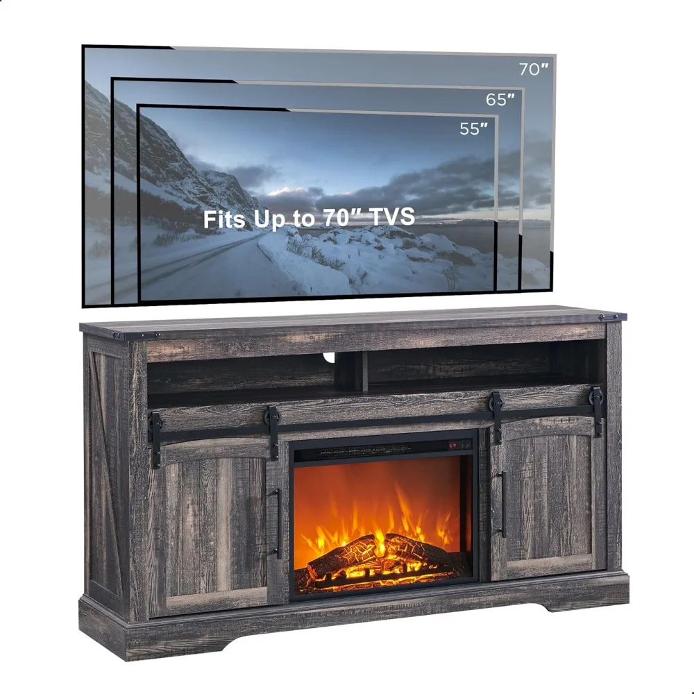Rustic 70 TV Electric Fireplace Entertainment Center, Highboy Media Console