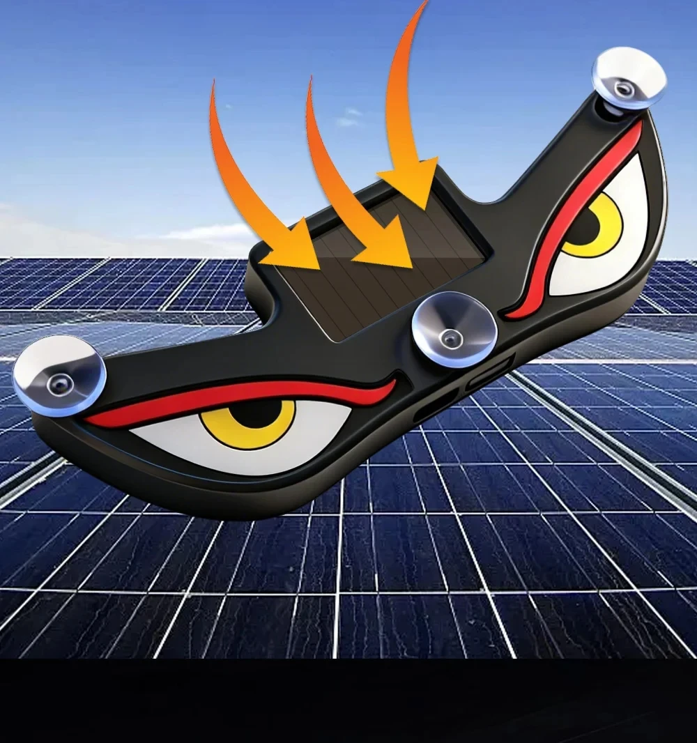 1pc Solar Charger Car Windowshield Devil Eyes LED Lights 12V Universal Auto Dynamic Blinking Flexible Strobe Warning Light