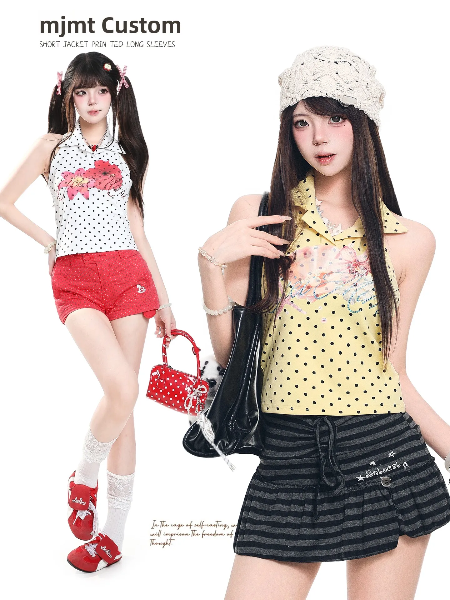 American Style Spicy Polka Dot Drill Neck Hanging Vest Women's Summer Slimming Casual Design Short Outerwear Top