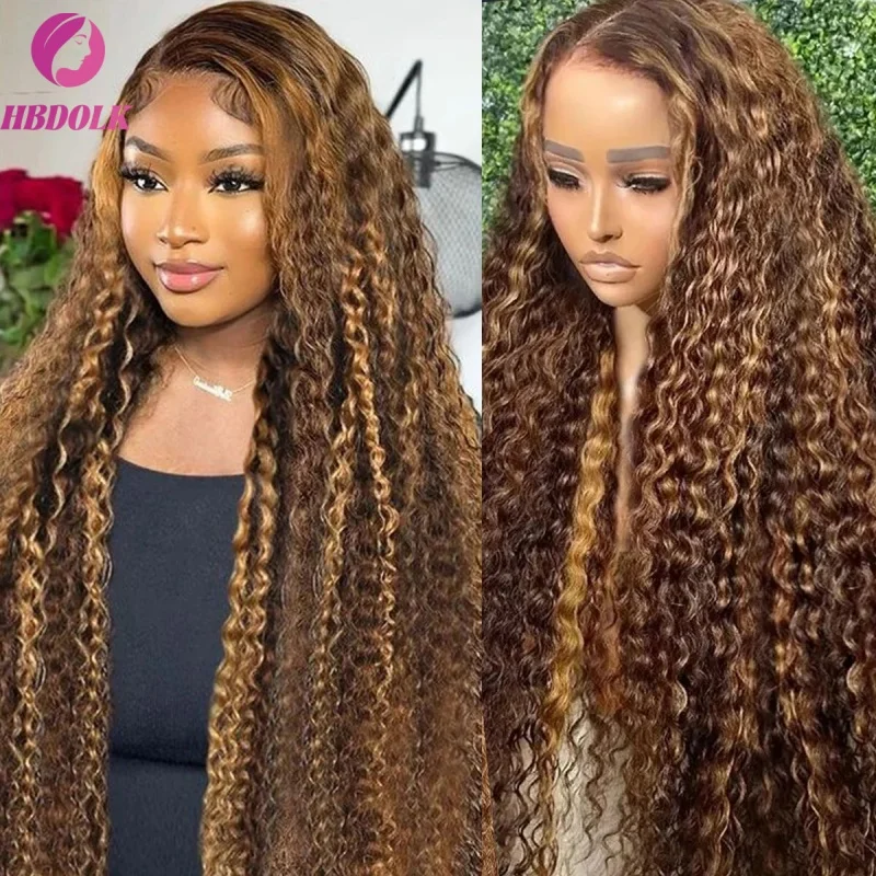 30 40 بوصة 4/27 موجة عميقة شعر مستعار أمامي تسليط الضوء على أومبير 5x5 Hd الدانتيل شعر مستعار أمامي شعر الإنسان العسل شقراء مجعد الملونة للنساء