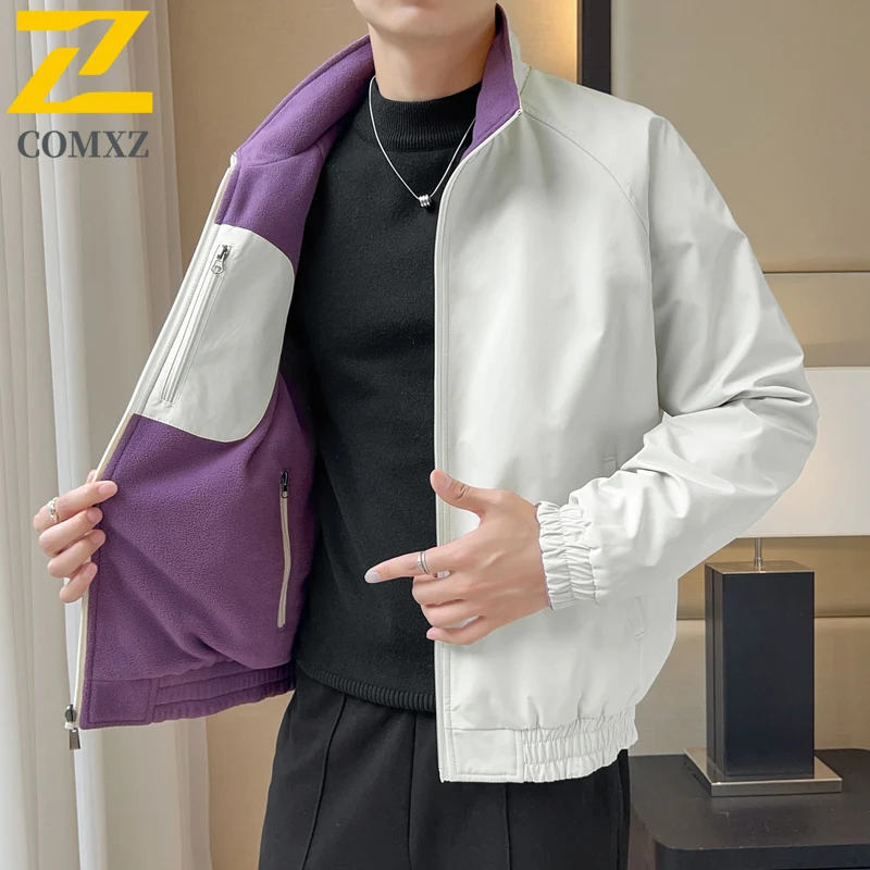 

COMXZ Мужская флисовая куртка, модная новая ветрозащитная куртка с лацканами для верховой езды на открытом воздухе, двусторонняя легкая осенняя одежда премиум-класса