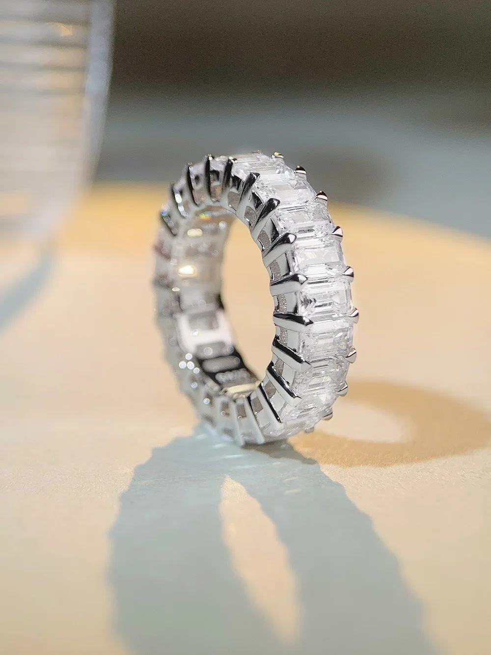 Pagoda Cut Full Diamond Ring Solid PT950 Platinum Luxury Finger Ring Elegant Engagement Wedding Fine Jewelry For Women