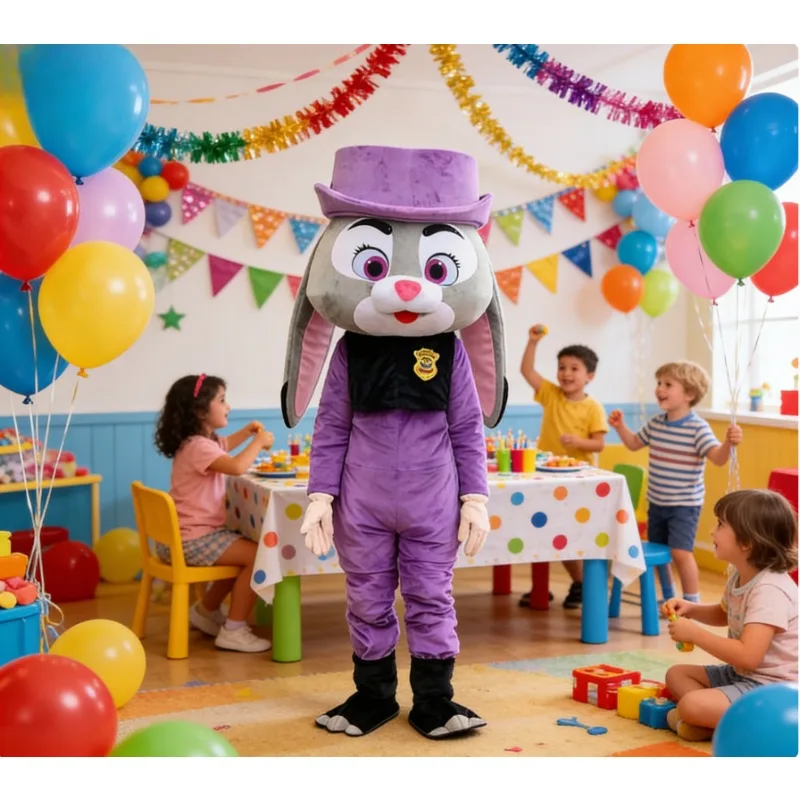 

Zootopia Judy Hopps Mascot Costume Adult Purple Rabbit Cosplay Outfit for Party & Advertising Events