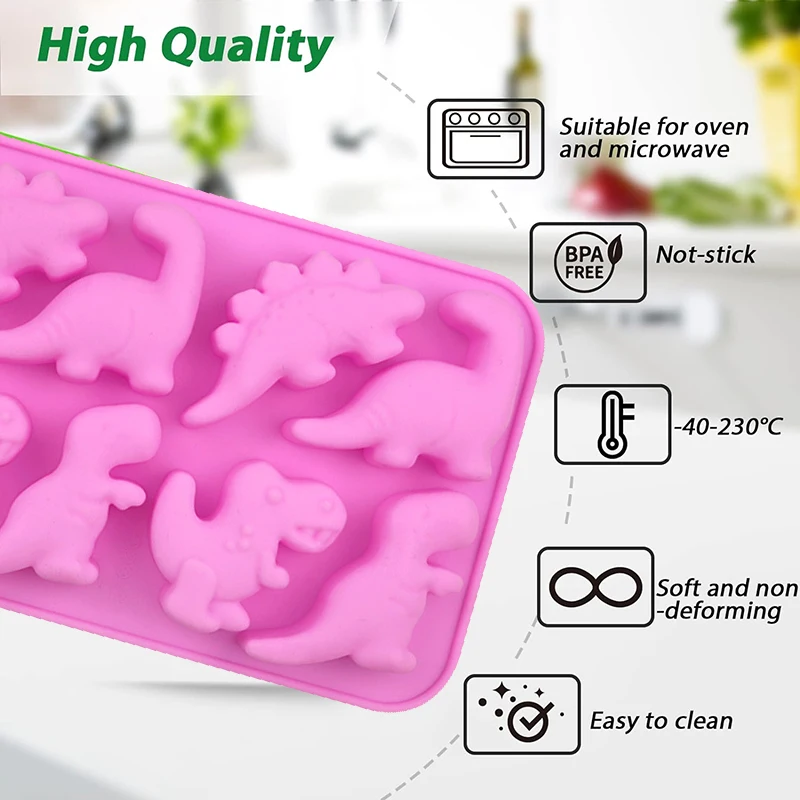 Dinosaur Jello Silicone Mold Chocolate Dino Treats For Kids Birthday Party Candy Crayon Cute Soap Cupcake Topper Decorating Tool