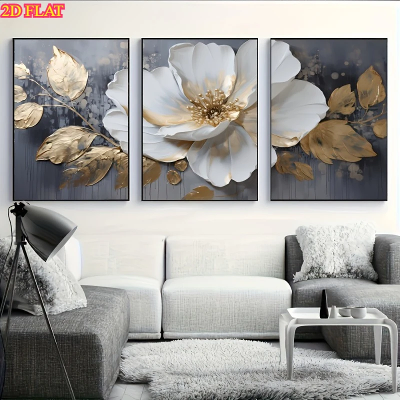 （No Frame 3PCS）-2D Flat, 2D Flat, 2D Flat Set of 3 Flat Frameless Modern Abstract Floral Canvas Prints - Wall Art Suitable fo