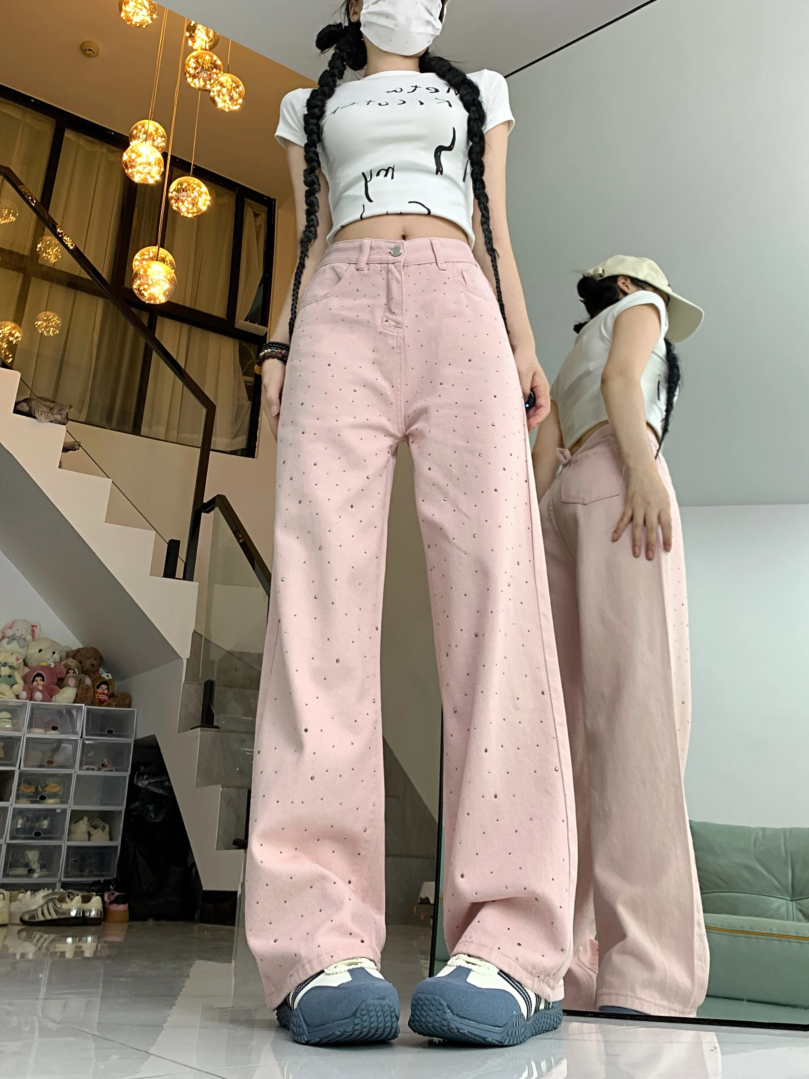 American Korean version straight leg wide leg pants hot brick wide leg jeans long pants for women