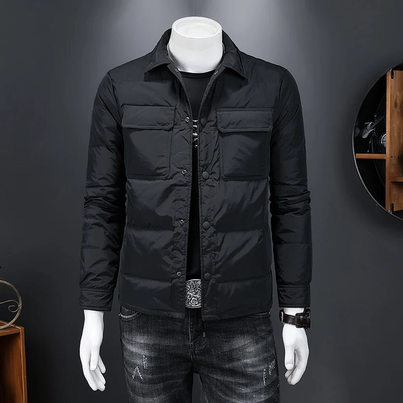 2024  winter coat High Quality Men's Fashion Down Jacket  lapel Collar single buckle Down Jacket Middle-aged winter Jacket