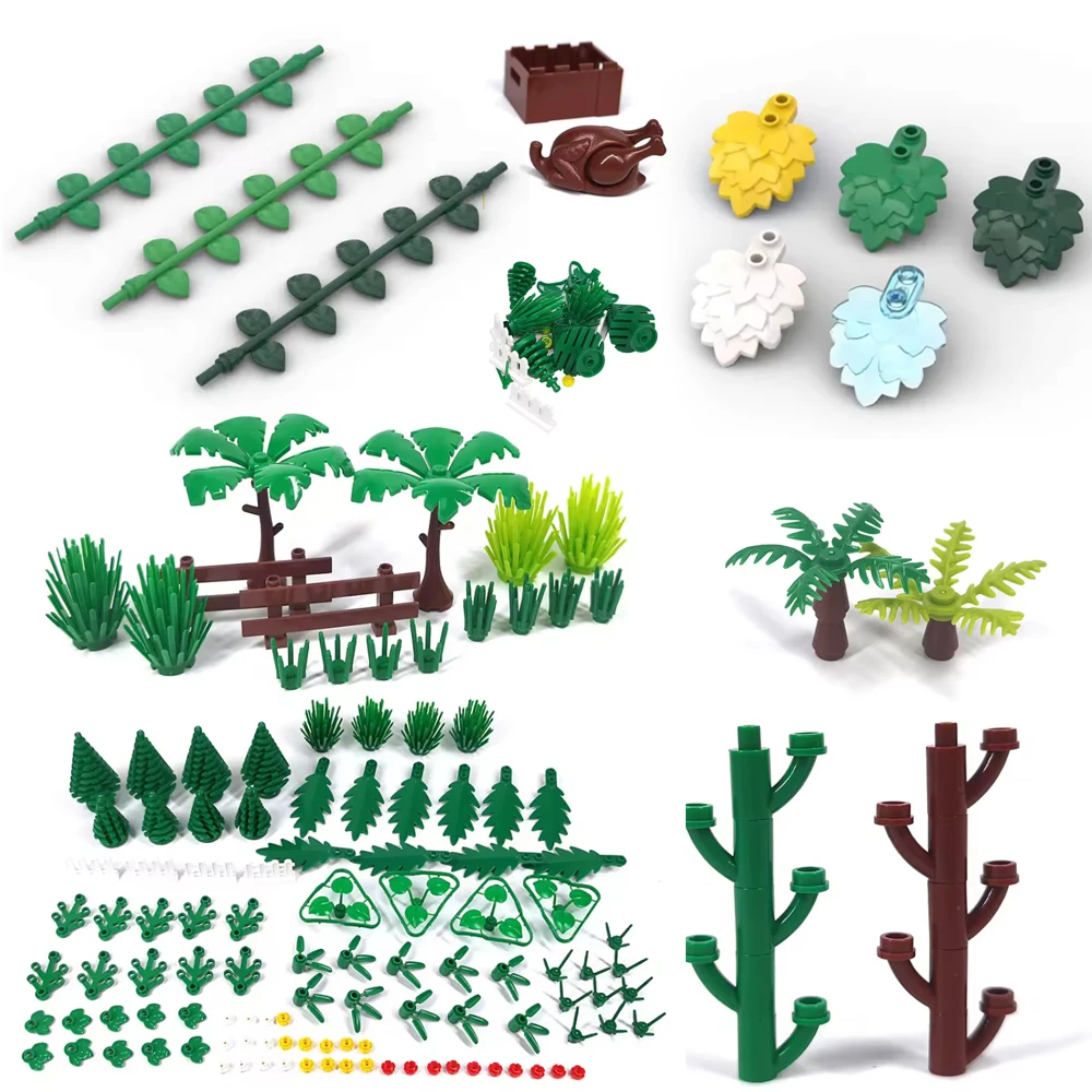 MOC Tree 5058 1747 Forest Jungle Plant Layered Leaves Building Blocks 1566 Military Botanical Leaf Flower Coconut DIY Toy Gifts