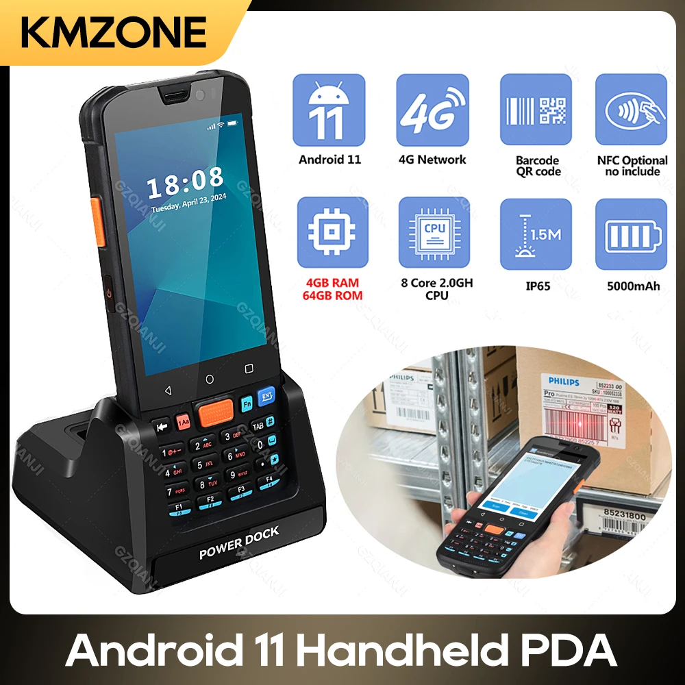 Android 11 PDA Handheld Terminal Data Collector with 1D Barcode 2D QR Scanner NFC 2/3/4G WiFi Bluetooth 3G+32G/4G+64G RAM+ROM