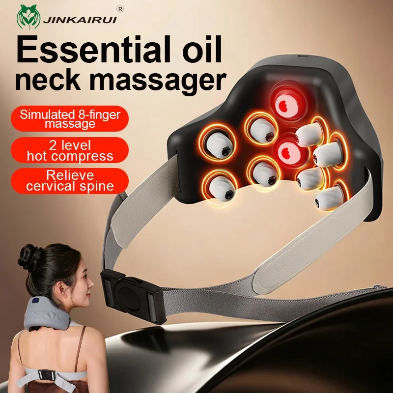 Jinkairui Neck & Shoulder Massager 8-Knot Shiatsu Massage for Trapezius Muscle with Red Light Heating & EMS Function Gift