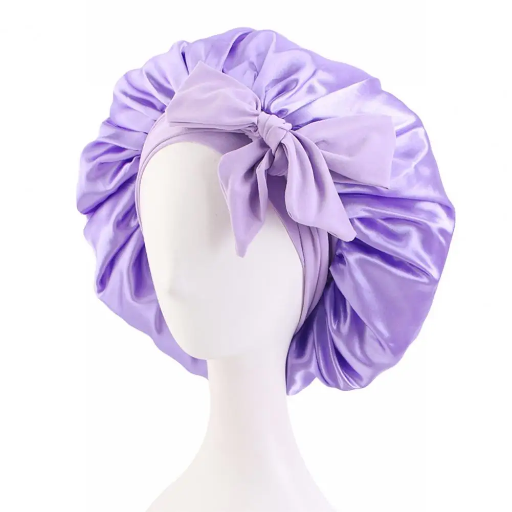 Women Shower Cap Sleeping Satin Bonnet Lace-up Bow Waterproof Women Braids Curly Night Hat Beauty Parlor Cap Salon Hat