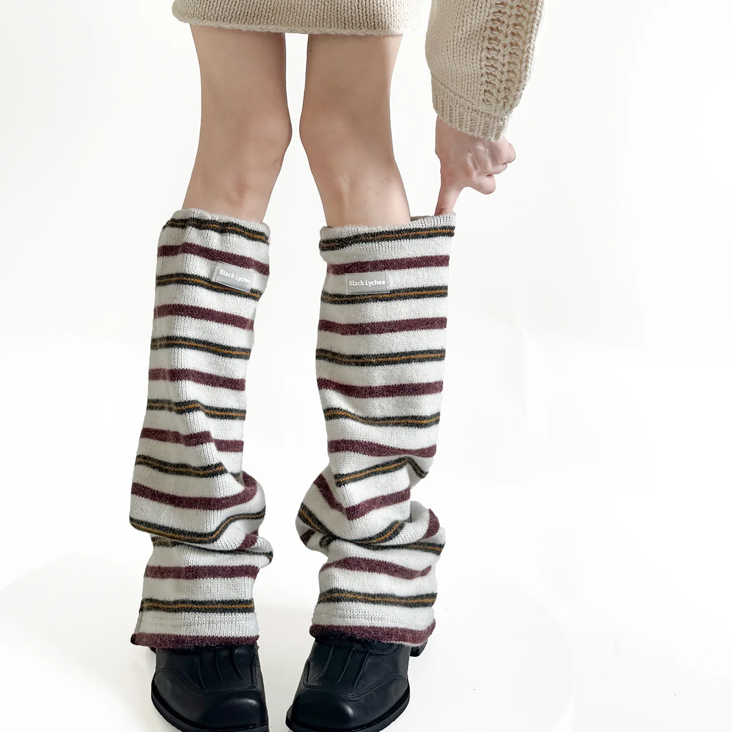 Autumn Retro Color Block Striped Letter Leg Warmers Basic Academy Style Women Warm Leg Warmers Daily Commute Calf Socks