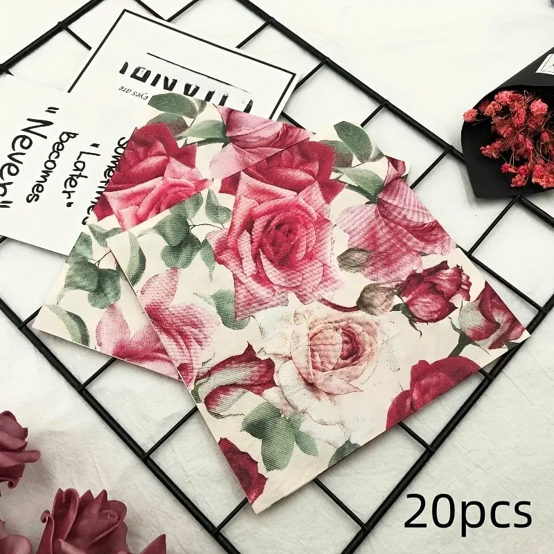 ผ้าเช็ดปากพิมพ์ลายดอกกุหลาบขนาดใหญ่ 40 ชิ้น ขนาด 33*33 ซม. 2 ชั้น สำหรับงานแต่งงาน โรงแรม ผ้าเช็ดปากกระดาษทรงสี่เหลี่ยม ใช้เป็นแผ่นรองจาน ตกแต่งโต๊ะอาหาร DIY