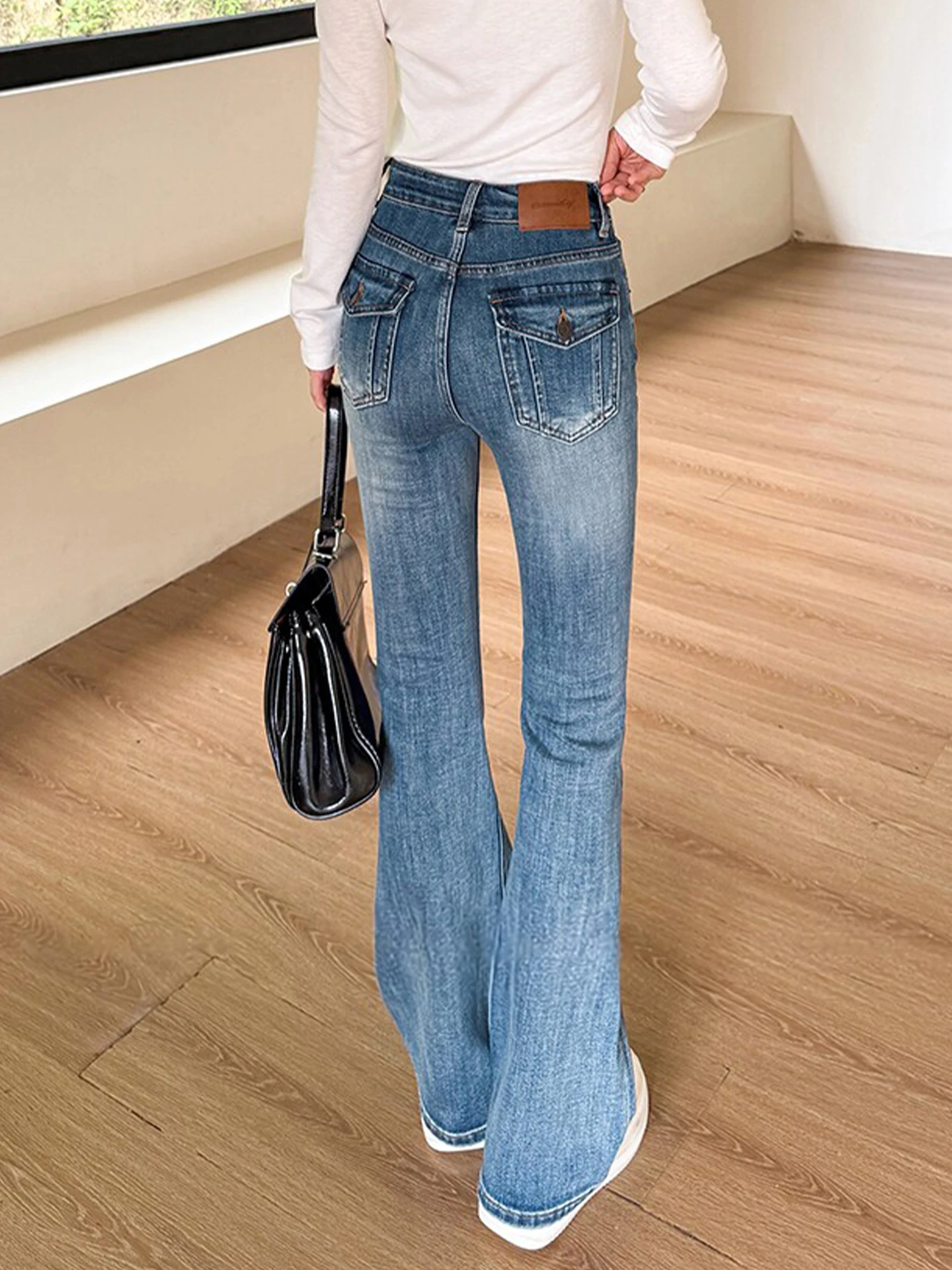 Retro High Waist Slimming Skinny Jeans Women's Spring Autumn 2026 New Small Size Nine Point Bell Bottoms Casual Style Denim