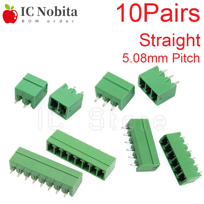 10Pairs KF2EDG Screw Terminal Block Connector Straight Needle Plug Socket Wire Connector 5.08mm Pitch 2-20 Pin PCB