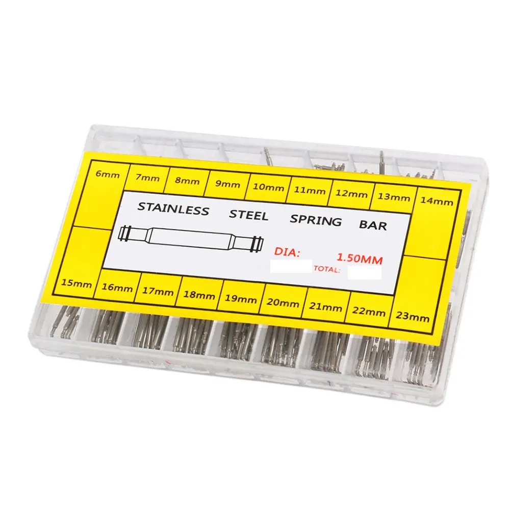360Pcs Watch Band Link Pin Stainless Steel Spring Bars Double Flange Metal Strap Repair 18 Sizes 6-23Mm Silver Storage Case