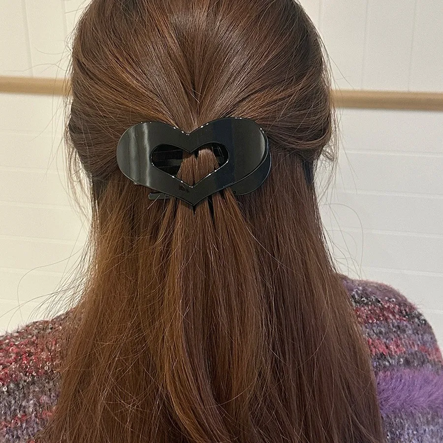 

Korean Simple Flat Hair Claw Clip Heart Design Elegant Non Slip for Back Head Updo Daily Party