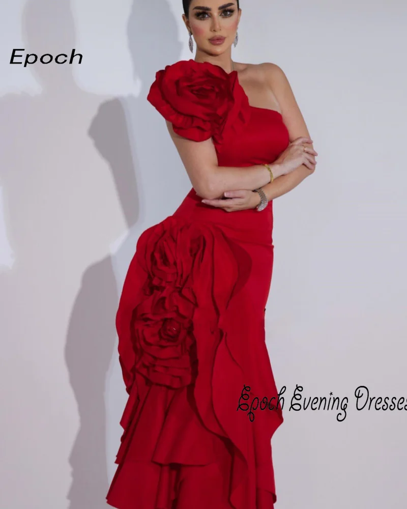 Epoch-vestido de fiesta fruncido con flores en 3D para mujer, traje elegante de un hombro para fiesta de regreso a casa, 2024