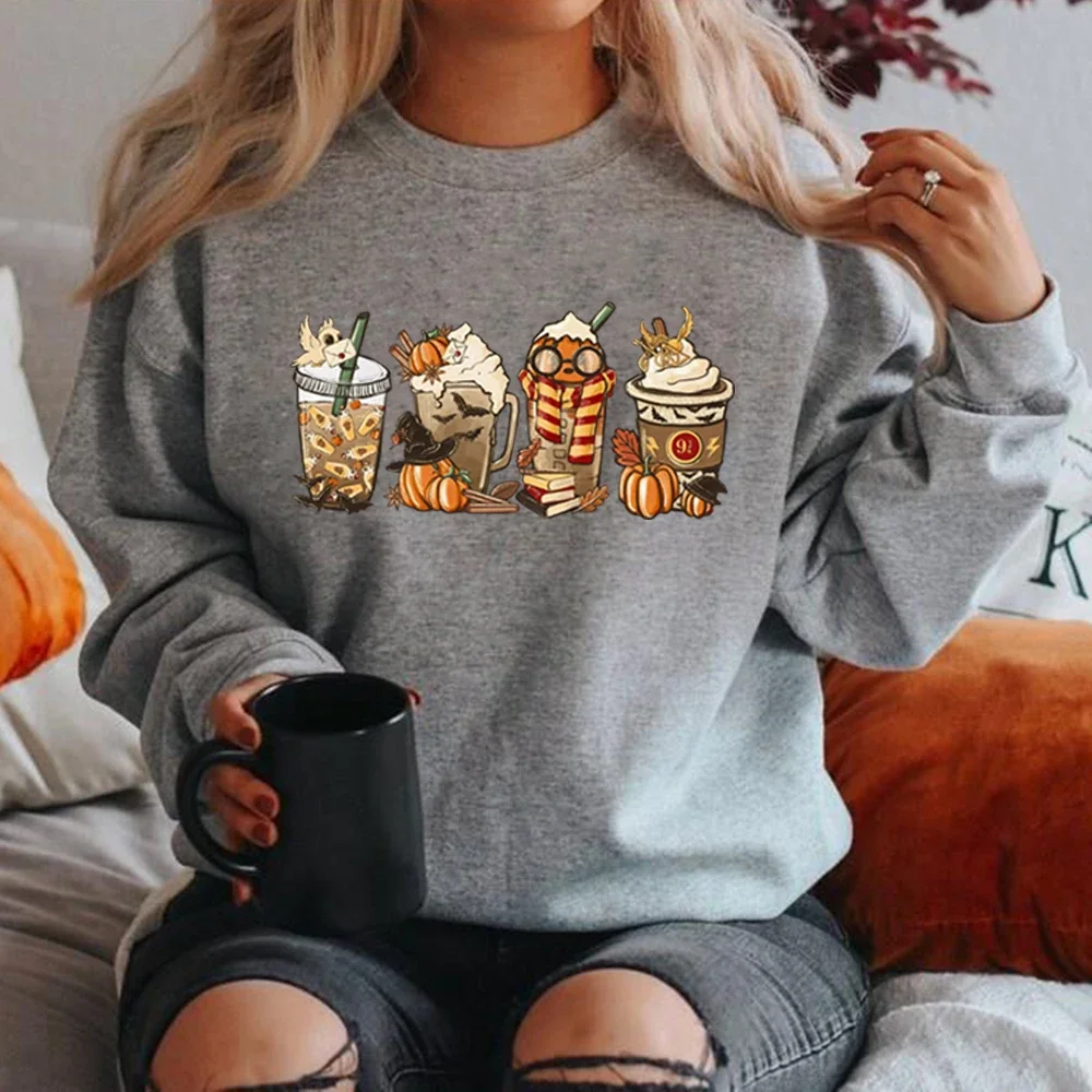 Halloween Horror Coffee Sweatshirt HP Wizard Fall Coffee Sweater Pumpkin Spice Sweatshirts Women Hoodie Coffee Lover Pullovers