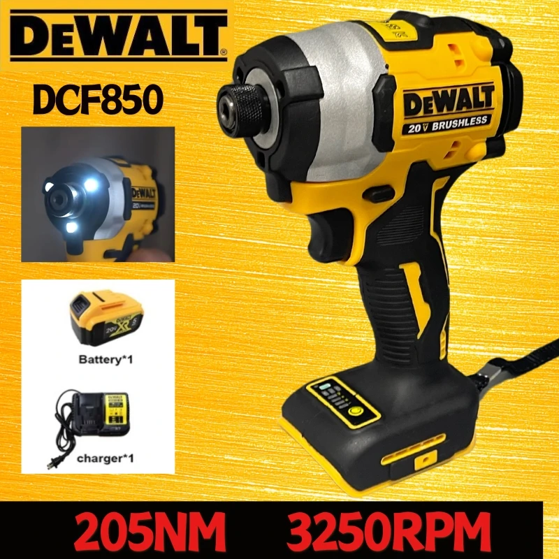 DEWALT DCF850 20V Impact Driver Screwdriver Electric Impact Drill Power Tools 205NM Brushless Motor Cordless Rechargable Tool