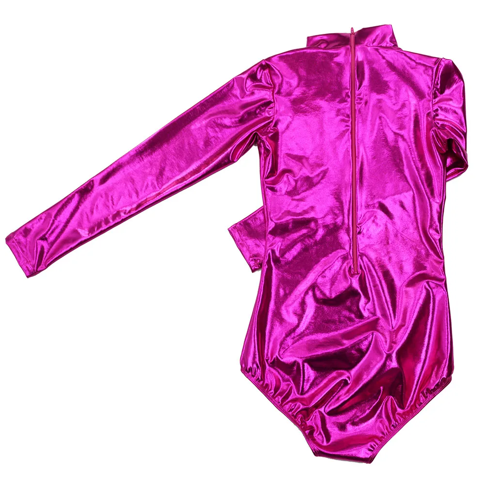 Women Lyrical Ballet Jazz Touch Modern Dance Clothes Shiny Metallic Spandex Cheering Competition Adult Girl Plain Disco Costume