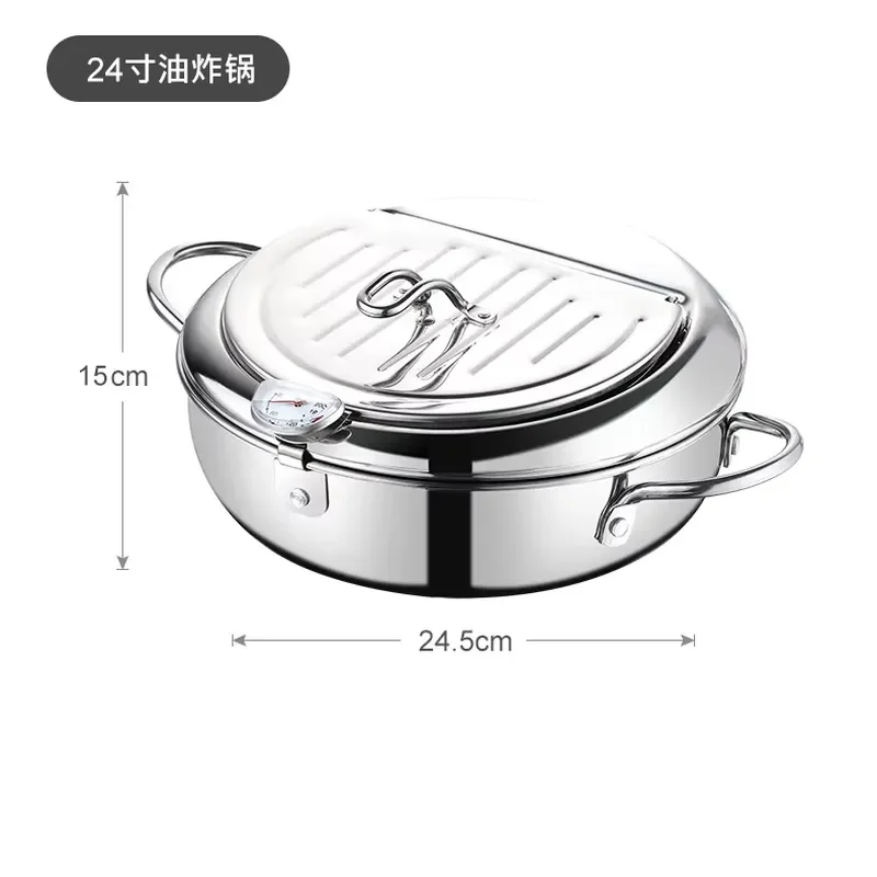 Mini Tempura Deep Fryer for Home - 304 Stainless Steel with Temperature Gauge, Works on Induction/Gas Stovetops