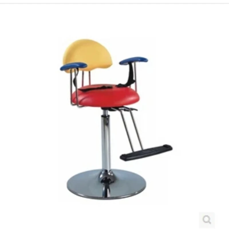 Hairdressing chair intended for children. Children safe and convenient haircut seat. Cartoon modelling chair.