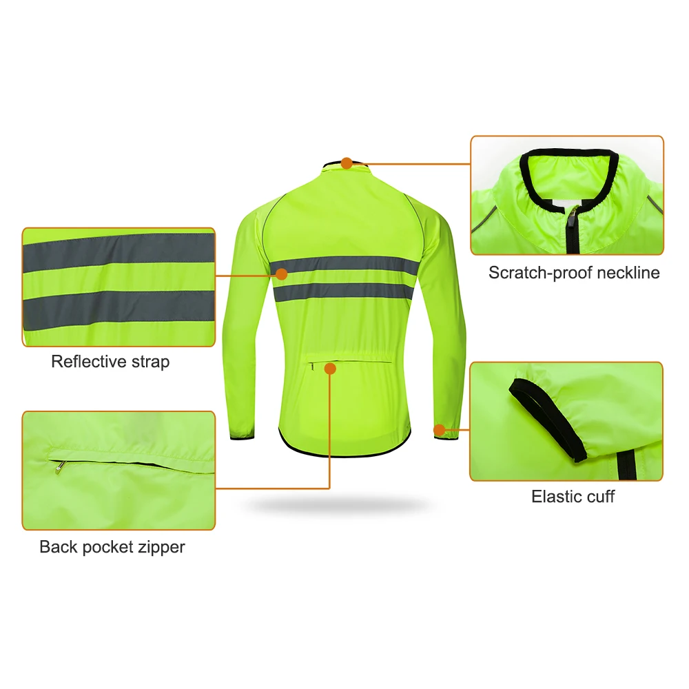 WOSAWE Reflective Jacket Lightweight Cycling Windbreaker Windproof Bike Jacket Water Resistant Long Sleeve Jersey Wind Coat Vest