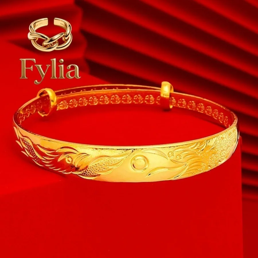 Fylia Jewelry   24K genuine  bracelet 9999 pure  high-end push-pull adjustable women's frosted  bracelet  jewelr