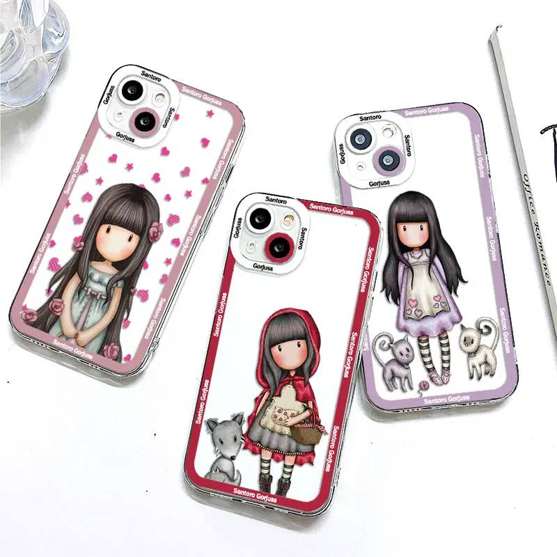 Cute Cartoon Gorjusses S-Santoro Phone Case For iPhone 15 14 13 12 11 Pro Max Mini X XSMAX SE20 8 7 6 Plus Transparent TPU Cover