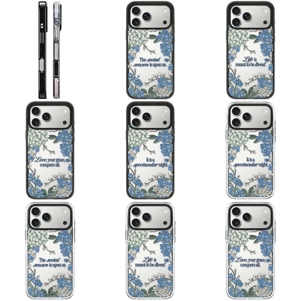 

Green Blue Flowers Acrylic Black Border Magnetic Phone Cover for IPhone 12 13 14 15 16 17 Pro Max Case for IPhone 17 Air