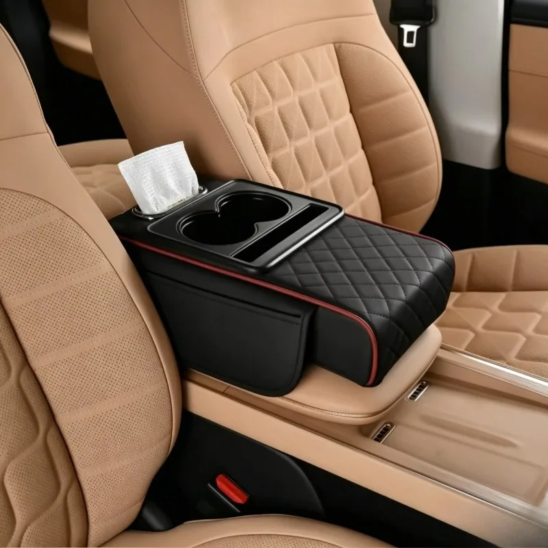 Auto Center Console Armrest Cushion With 2 Cup Holder Armrest Heightening Pad Auto Amrest Pillow Cover Pad for All Seasons