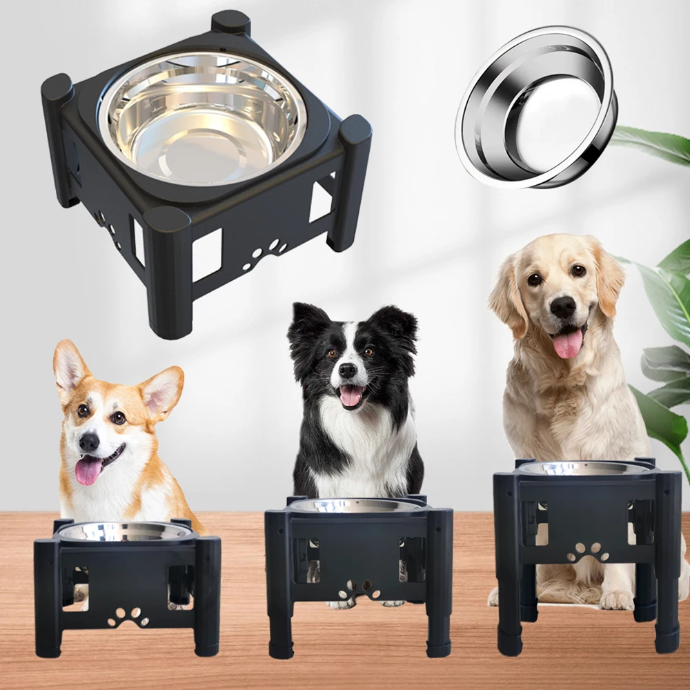 Dog Bowls Single Adjustable Elevated Feeder Pet Feeding Raise Stainless Steel Cat Food Water Bowls with Stand Lift Dining Tabel