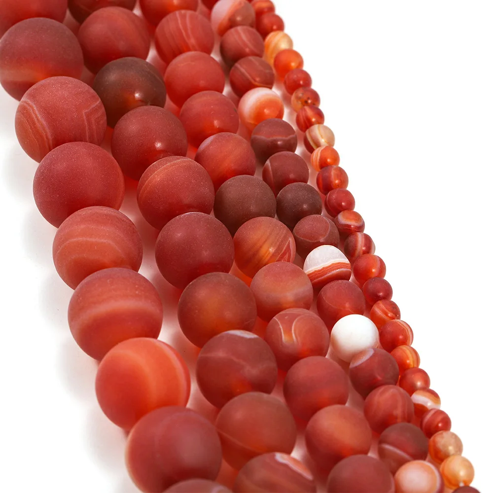 48Pcs Matte Red Line Agate DIY Jewelry Accessories, Natural Agate Loose Beads, Personalized Versatile Semi-Finished Bead Beads