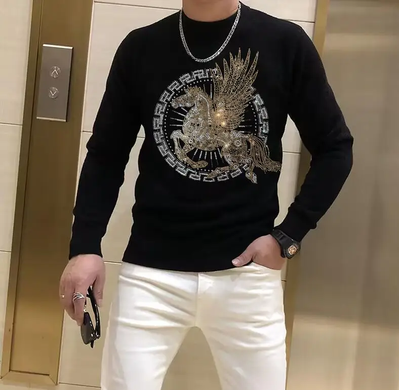 Men\'s  sweater drop shipping brand designer Style Rhinestone Clothes long Sleeve  fashion  sweaters