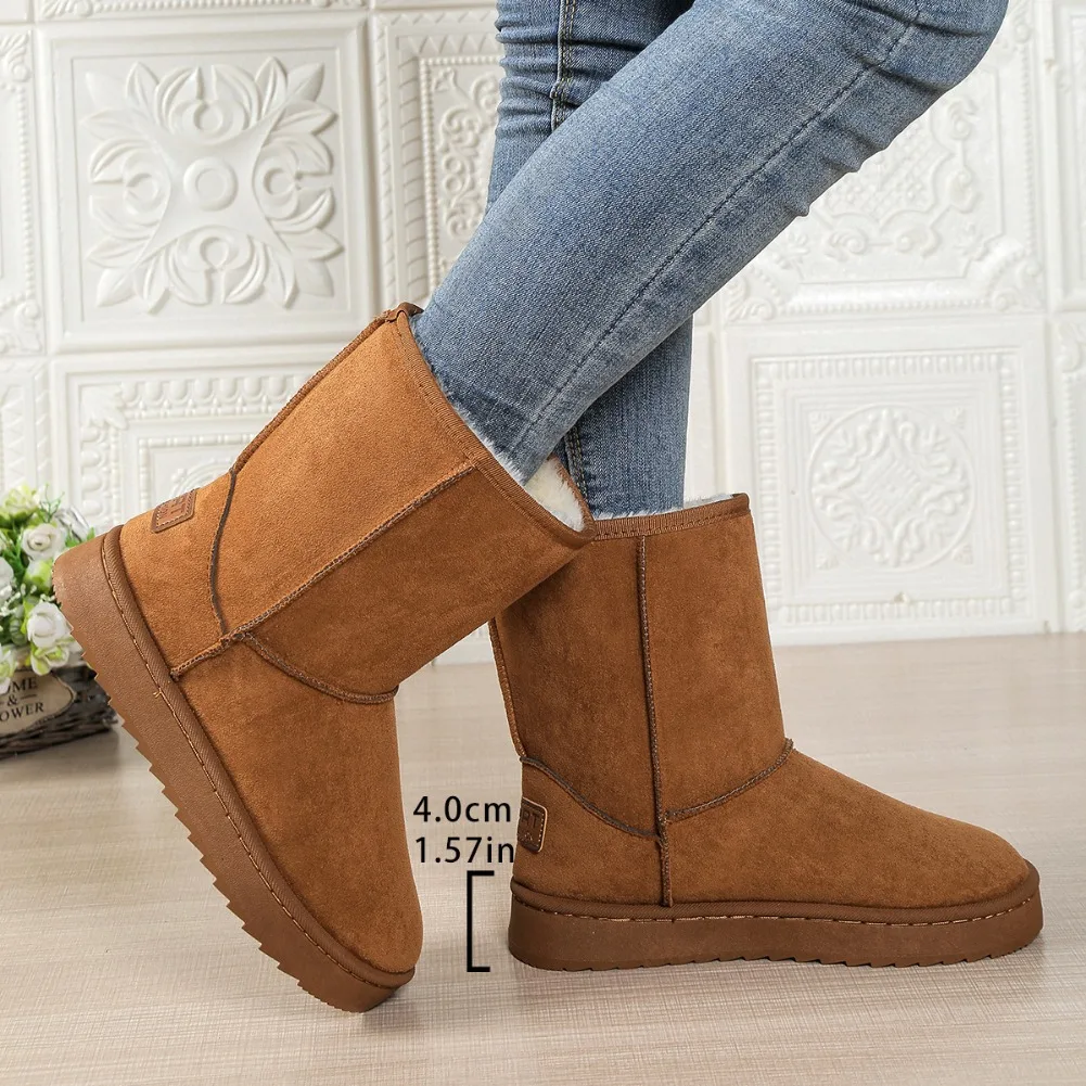 Wasserdichte, warme Plateau-Schneestiefel für Damen, große Größen, Winter-Slip-On-Stiefel, flache, lässige Damenstiefel, 2026 neue Mode – Detail 2