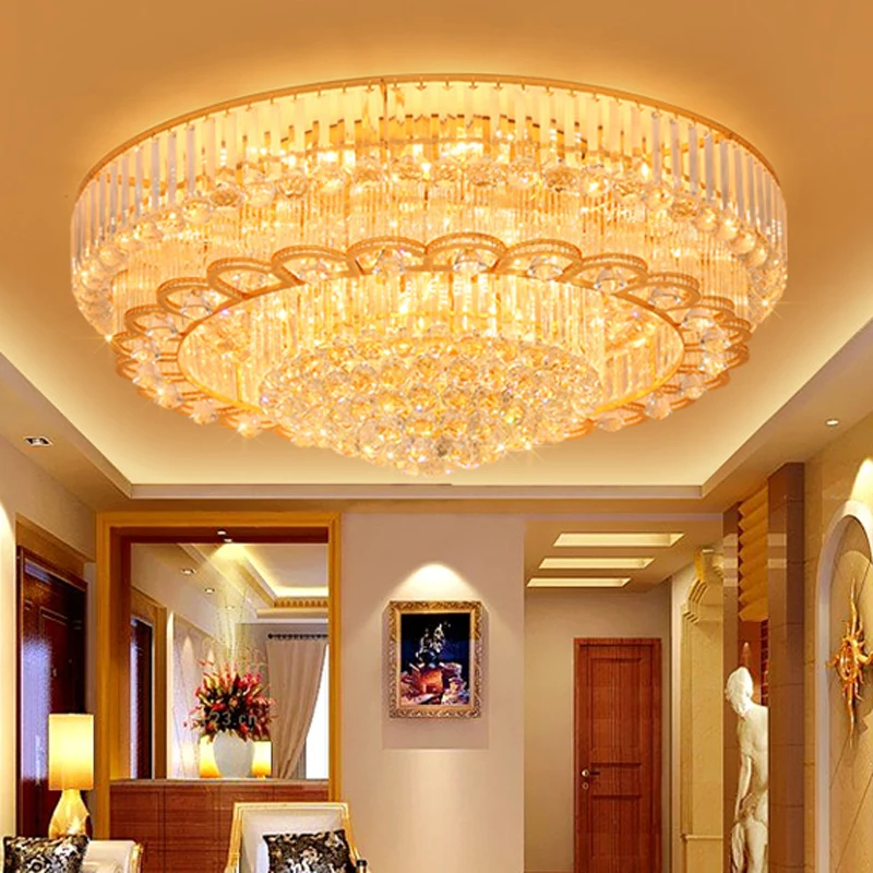 European Luxury K9 Crystal Ceiling Lamps American Modern Gold Ceiling Lights Fixture LED Dining Living Room Surface Mounted Lamp