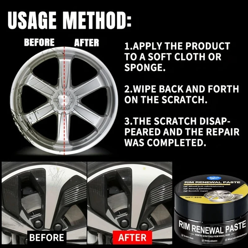 Wheel Paste for Finish Touch Up, Sponge Applicator and Controlled Paste Formula for Light Scratch Care and Daily