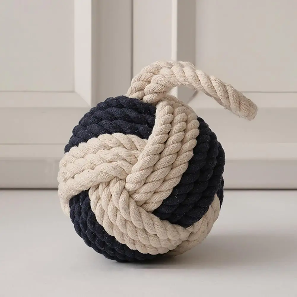 Cotton Rope Door Stopper Heavy Sand-filled Door Stopper with Handle Handmade Cotton Rope Ball Floor Doorstop Decorative Indoor