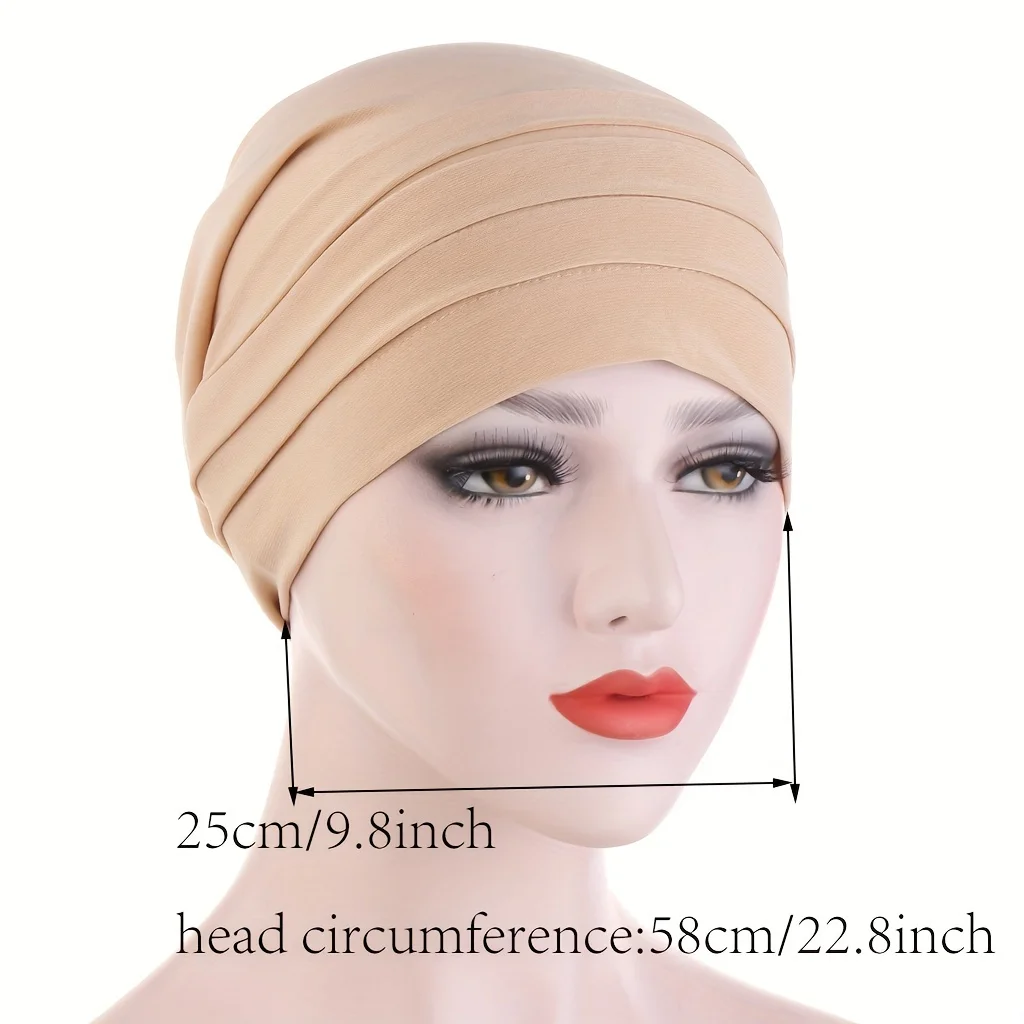Solid Color Turban Lightweight Head Scarf Ramadan Head Wrap Breathable Elastic Beanie Cap Chemo Hat