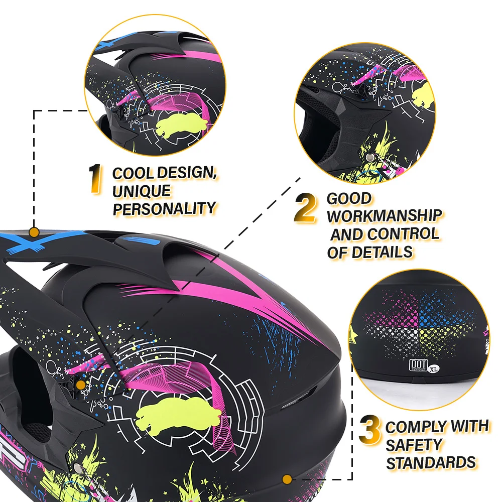 Capacete de segurança para motocicleta, motocross, bicicleta, downhill, ponto, cruz, capacete infantil, atv, lama, bicicleta, utv, off-road, peças de motor