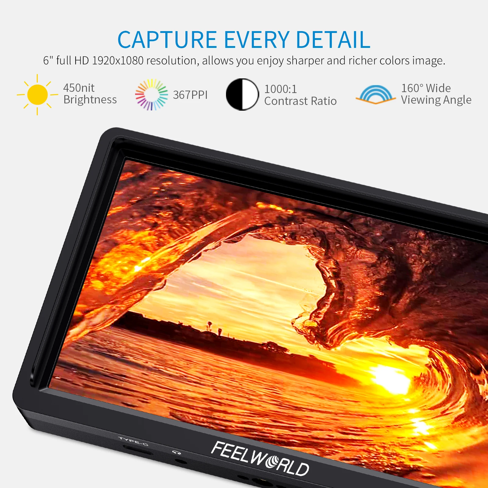 FEELWORLD FW568S 6 Inch 3G-SDI 4K HDMI Field Camera Monitor Full HD 1920x1080 IPS Waveform LUT F970 External Kit Input Type-C