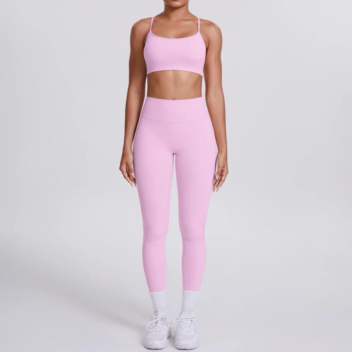 Yoga-Anzug, Sport-Set, Fitnessstudio, nahtlos, stoßfest, Sport-BH, Damen, hohe Taille und Hüften, eng, pfirsichfarbene Gesäßhose, Damen-Sportbekleidung – Detail 34